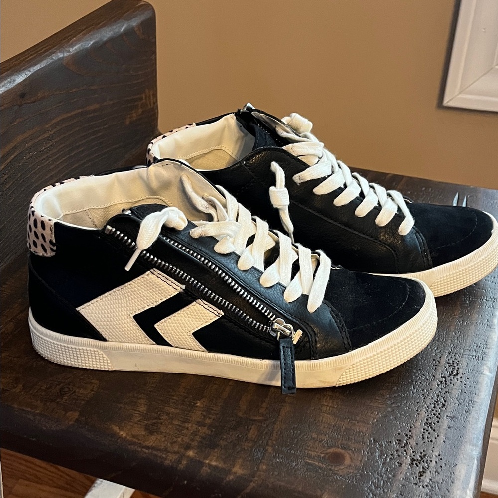 Black and White High-Top Sneakers with Zipper